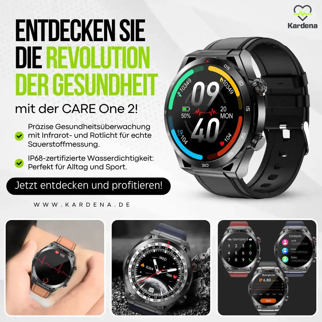 Kardena CARE One 2 – Gesundheits-Smartwatch mit SOS-Funktion & KI-Assistenz für Senioren (2025) Kardena