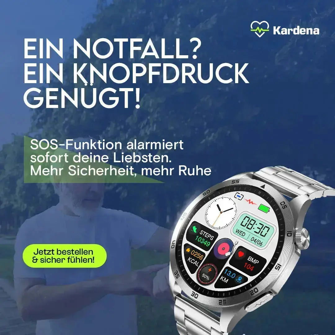 Nie wieder Angst vor dem Alleinsein: Diese Gesundheitsuhr schützt Senioren mit SOS & EKG Kardena